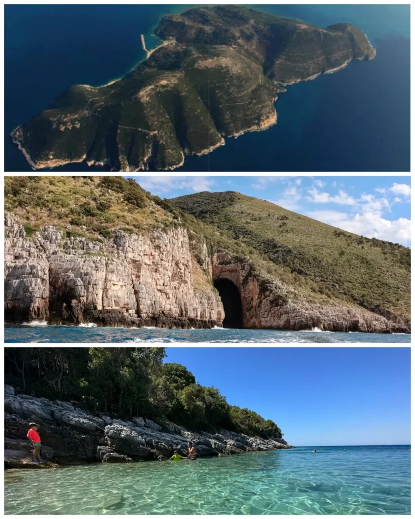 Sazan island, Haxhi Ali Cave, Karaburun beach