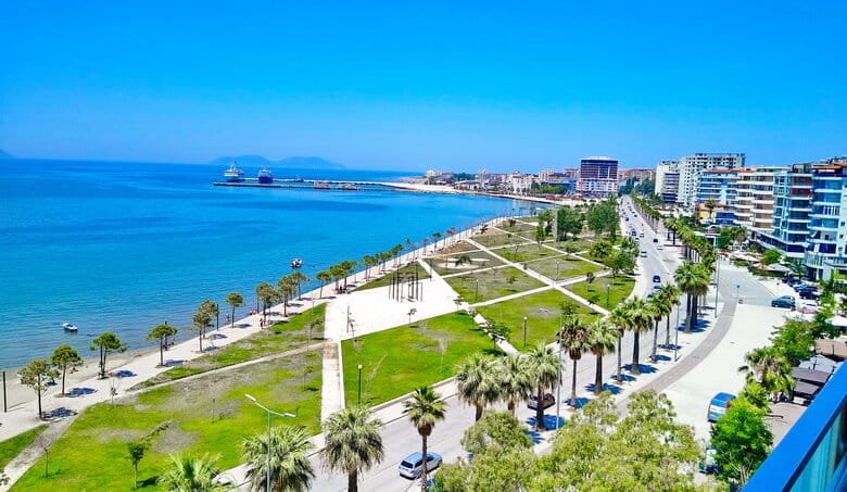 View from a balcony of Vlore's beach.