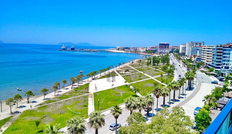 View from a balcony of Vlore's beach.