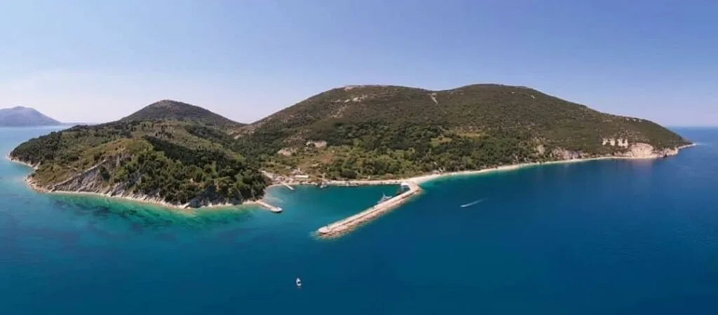 View of Sazan island from drone
